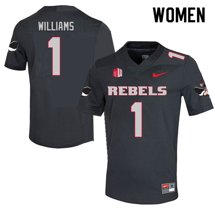 Women #1 Kyle Williams UNLV Rebels College Football Jerseys Sale-Charcoal - Click Image to Close
